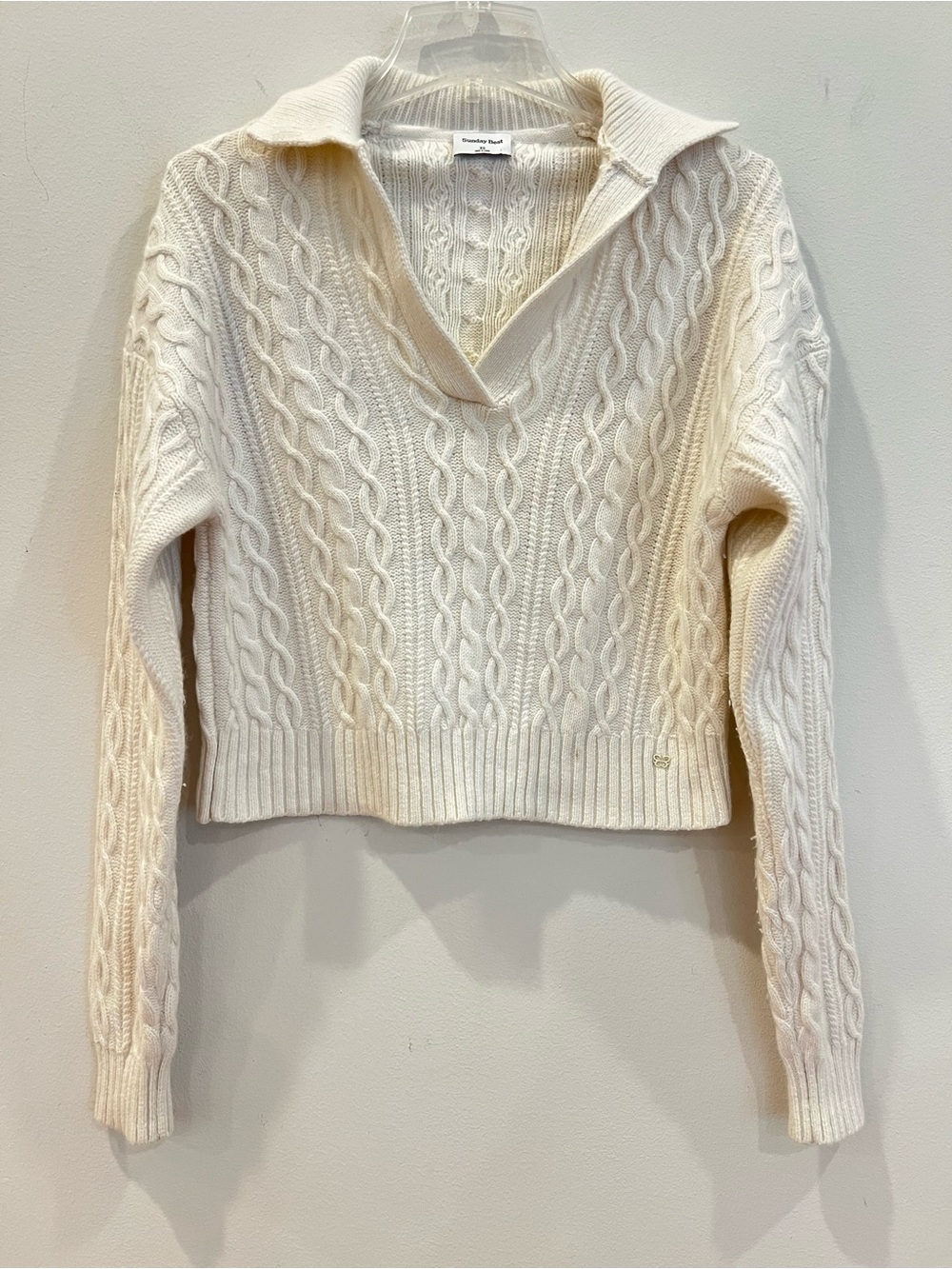 Sunday Best Aritzia Lottie Sweater Womens Extra Small Cream Cable Knit Cropped